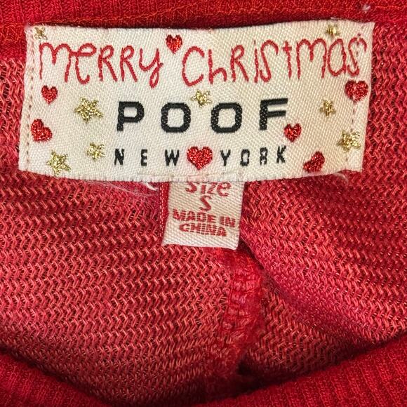 POOF New York red velour gnome Santa Christmas top soft holiday size small - Picture 4 of 4